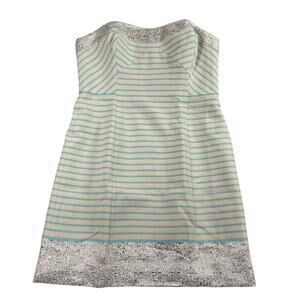 Lilly Pulitzer Remi Dress 8 Blue Cream Stripe Metallic Strapless Cotton Blend